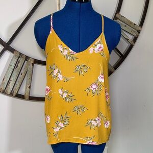 Pink Rose Floral Mustard Yellow Top